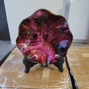 Seetusee Glassware by Mayfair Candy Dish Leather Back Glass Purple VINTAGE BIN F